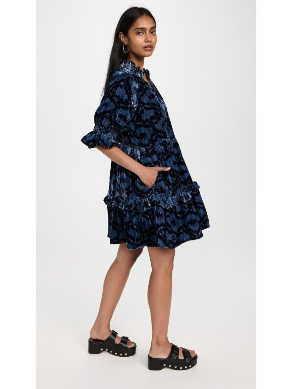 Figue $495 Blue Velvet Burnout Mini Dress Boho Print Romantic Whimsigoth Fall - Picture 10 of 11